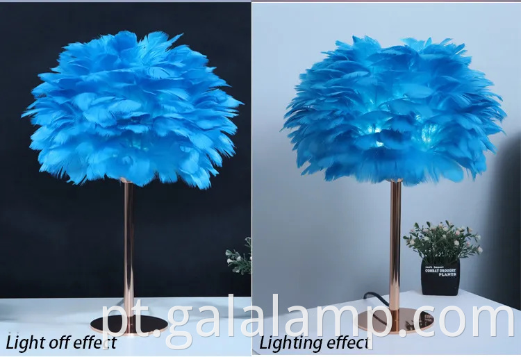 Lâmpada de mesa de penas de ouro rosa elegante para quartos elegantes